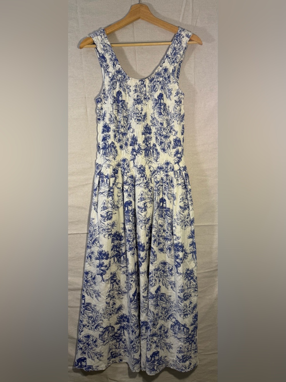 Meadow Rhodes Blue White Toile Print Cotton Maxi Dress M NWT Cottagecore